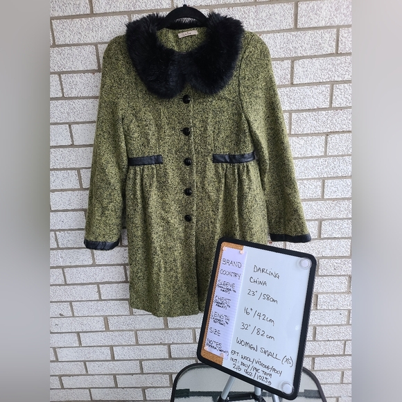 Darling Brand Green Wool Jacket with Black Faux Fur Trim - Picture 2 of 8